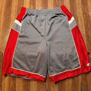 Starter Grey Red Striped Retro Tech Basketball Running Train Shorts Medium